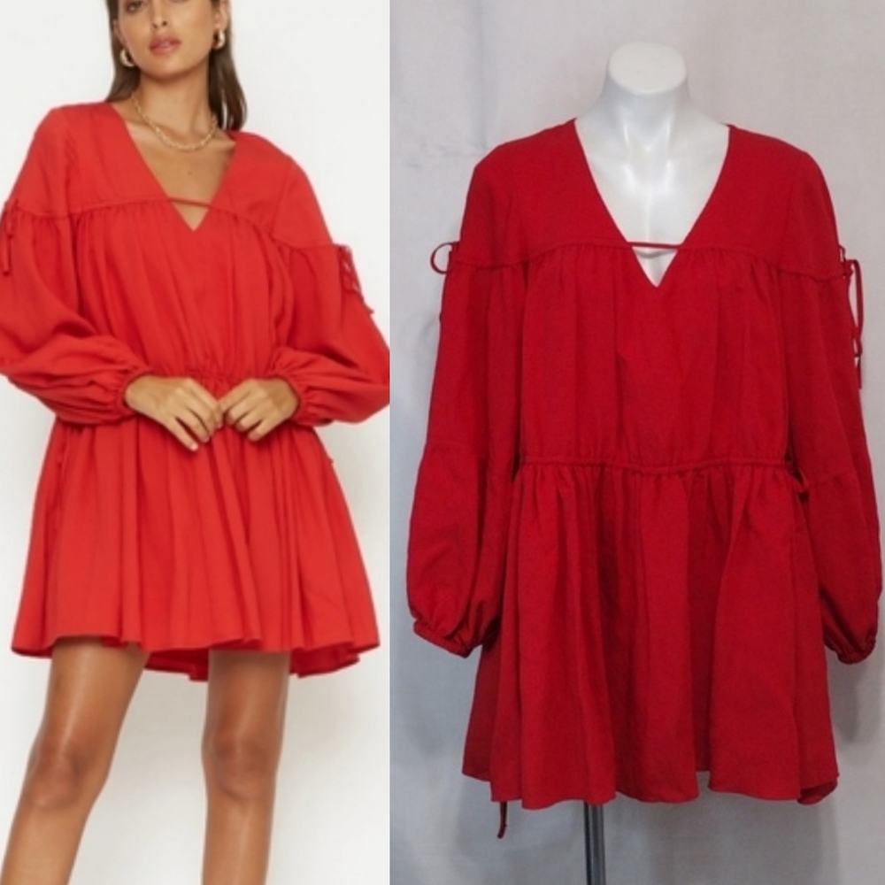 Red 4SI3NNA Babydoll Dress Medium Oversized Flowy Long Sleeve Coquette